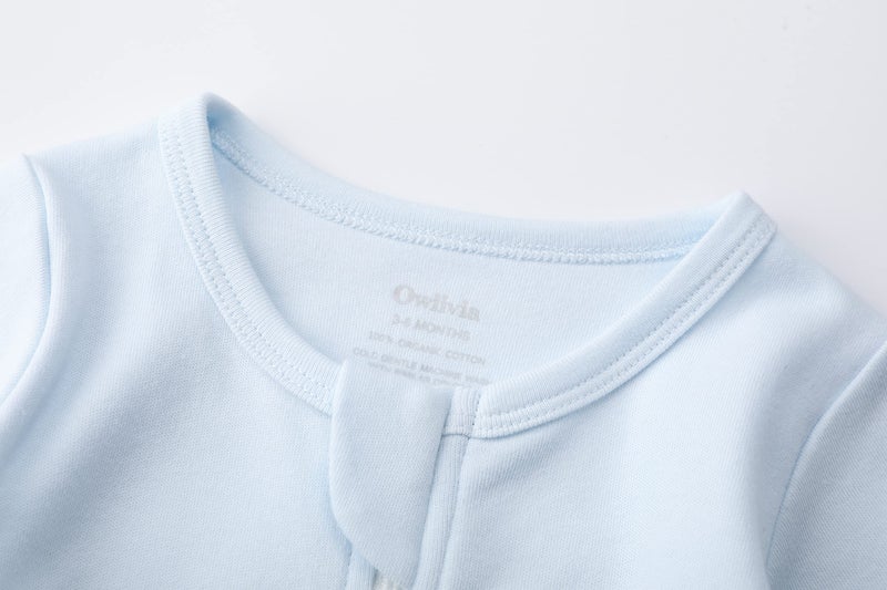 Owlivia Organic Cotton Baby Pajamas, Boys Girls 2-Pack Zip Front Sleep 'N Play, Footed Sleeper, Long Sleeve(Newborn, white+blue) - Image 2